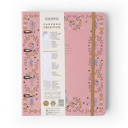 Caderno Criativo Argolado - Cícero - Relicário Secreto Coral - Pautado 17x24