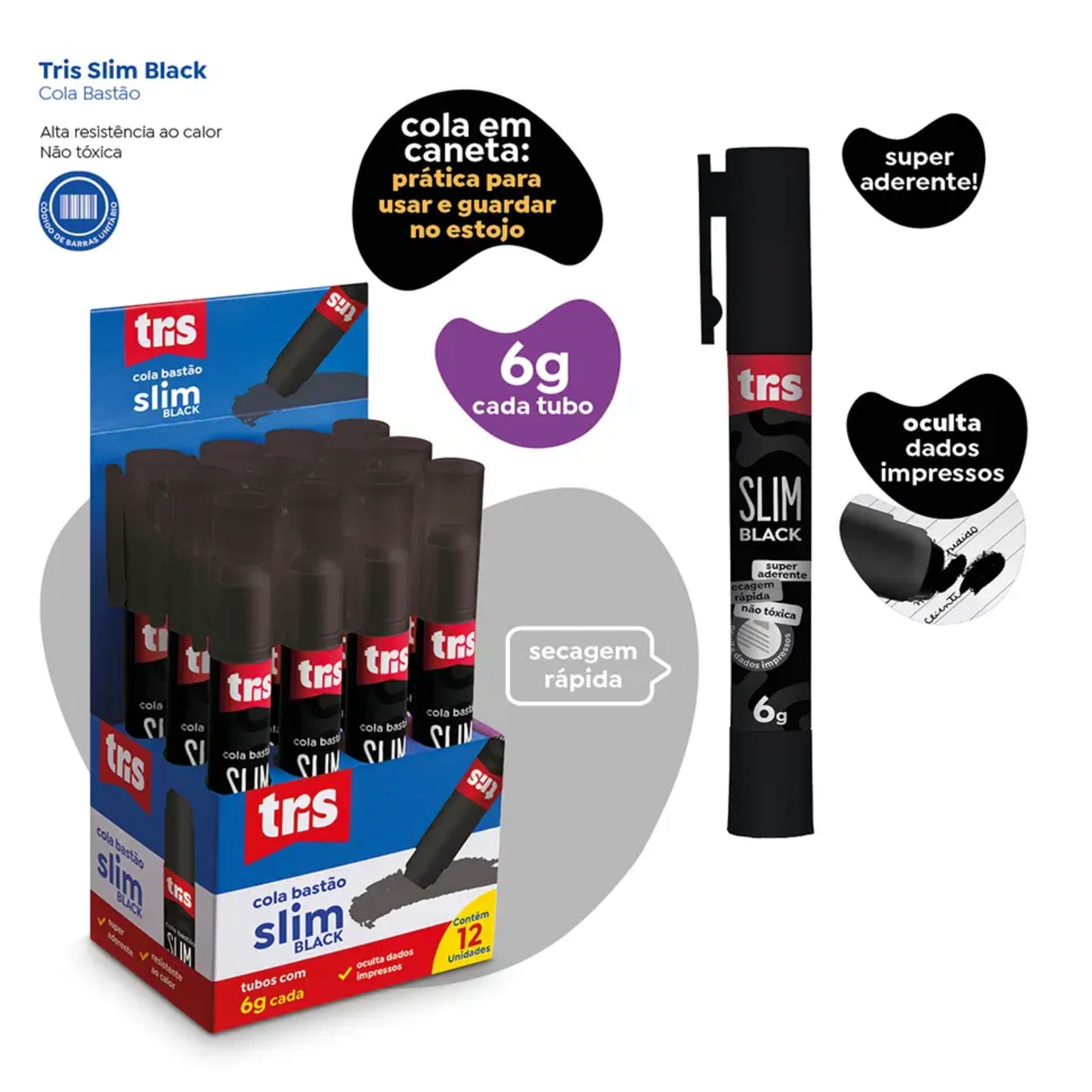 Cola em Bastão + Esconde Dados - Tris - Slim - Black