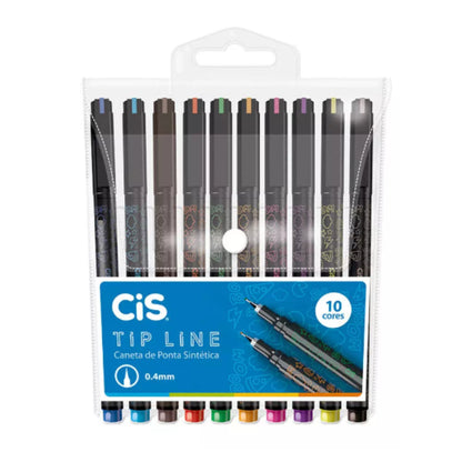 Caneta Fineliner - CIS - Tip Line - 0,4mm - Estojo c/ 10 Cores