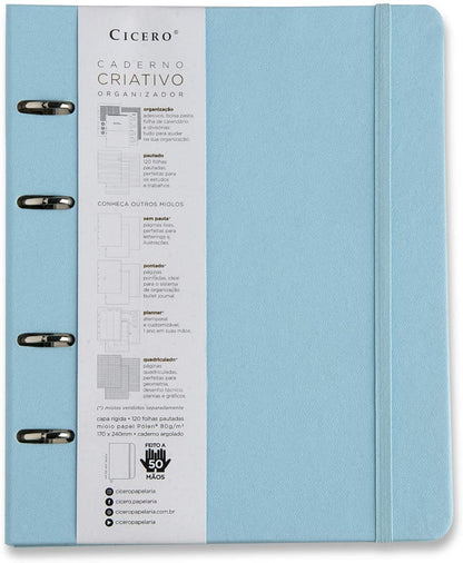 Caderno Criativo Argolado 17x24 Pautado - Cícero - Azul Pastel