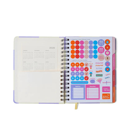 Planner Wire-o 2026 - Cícero - Melissa - Semanal Notas c/ Divisórias A5 - Block Bloomy