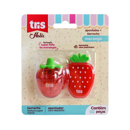 Kit Apontador com Depósito + Borracha - Tris - Holic Docinhos Morango - frente