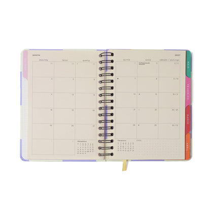 Agenda Planner Wire-o 2027 - Cícero - Melissa Mini Bloomy Chocolate - Semanal Notas A5