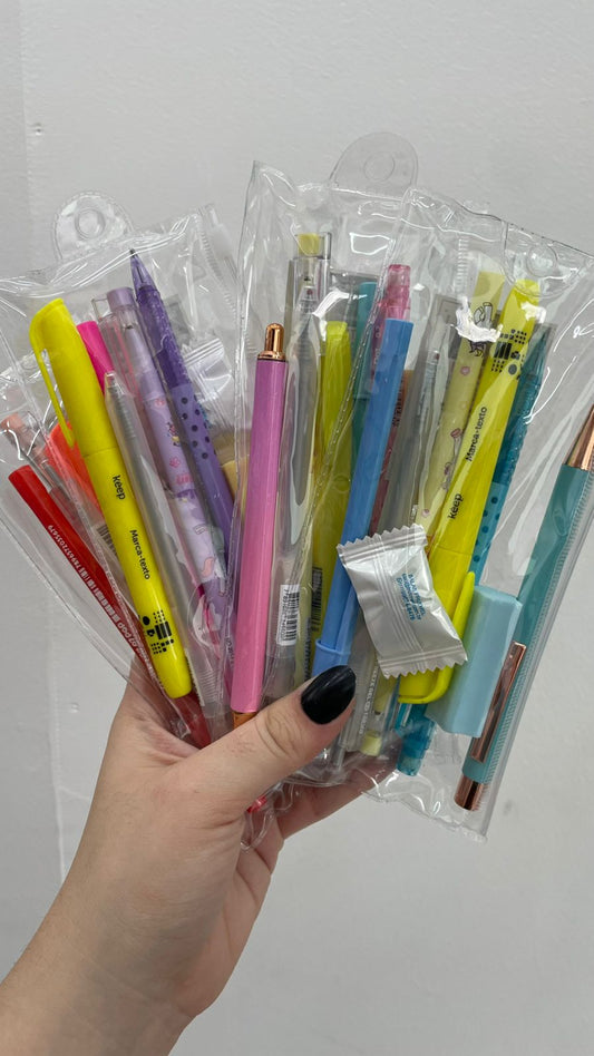 Estojo Completo Transparente – Papelaria Unicórnio