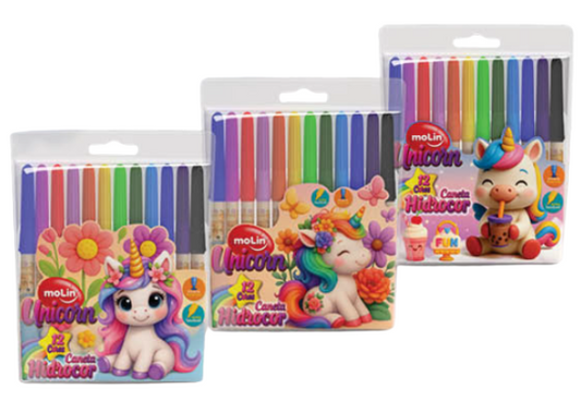 Caneta Hidrocor 12 cores Molin Unicorn - Estampas Sortidas