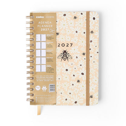Agenda Planner Wire-o 2027 - Cícero - Melissa Mini Bloomy Manteiga - Semanal Anotações A5