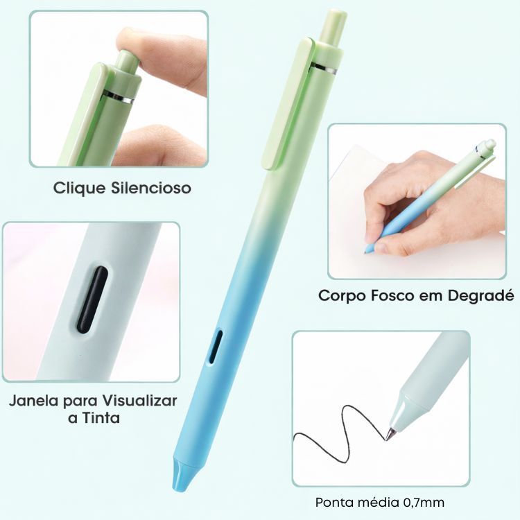 Caneta Gel Retrátil Writech Gradient 0.7mm Tinta Azul W-0171