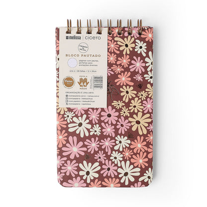 Bloco Wire-o - Cícero - Melissa Mini Bloomy Chocolate - Pautado 12x20 80Fls