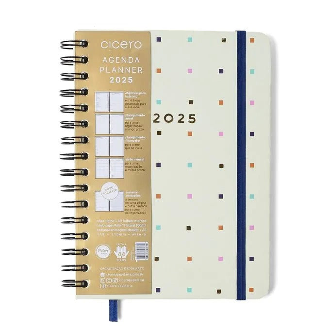 Planner Wire-O 2025 - Cícero - Bossa Nova Semanal Anotações A5 Pontos Off White