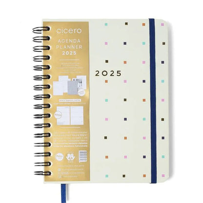 Planner Wire-O 2025 - Cícero - Bossa Nova A5 Semanal Notas c/ Divisórias Pontos Off White