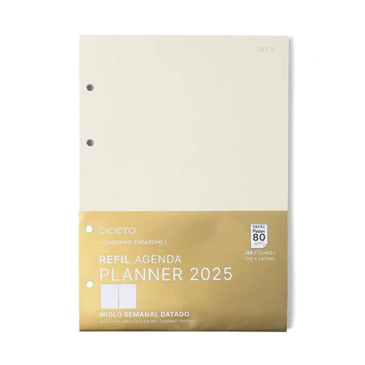 Refil Planner Argolado - Cícero - 88 Fls Pólen 2025 Semanal 17X24