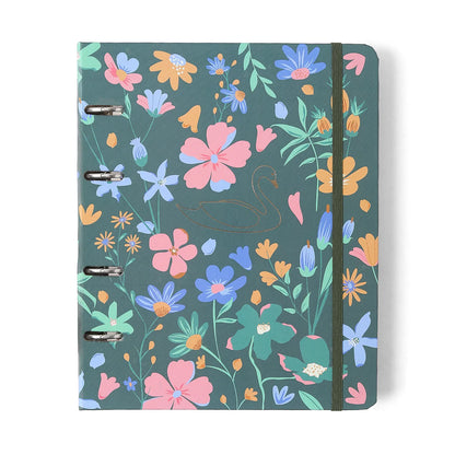 Caderno Criativo Argolado 17x24 Pautado - Cícero - Lagoa - Cisne Floral Verde