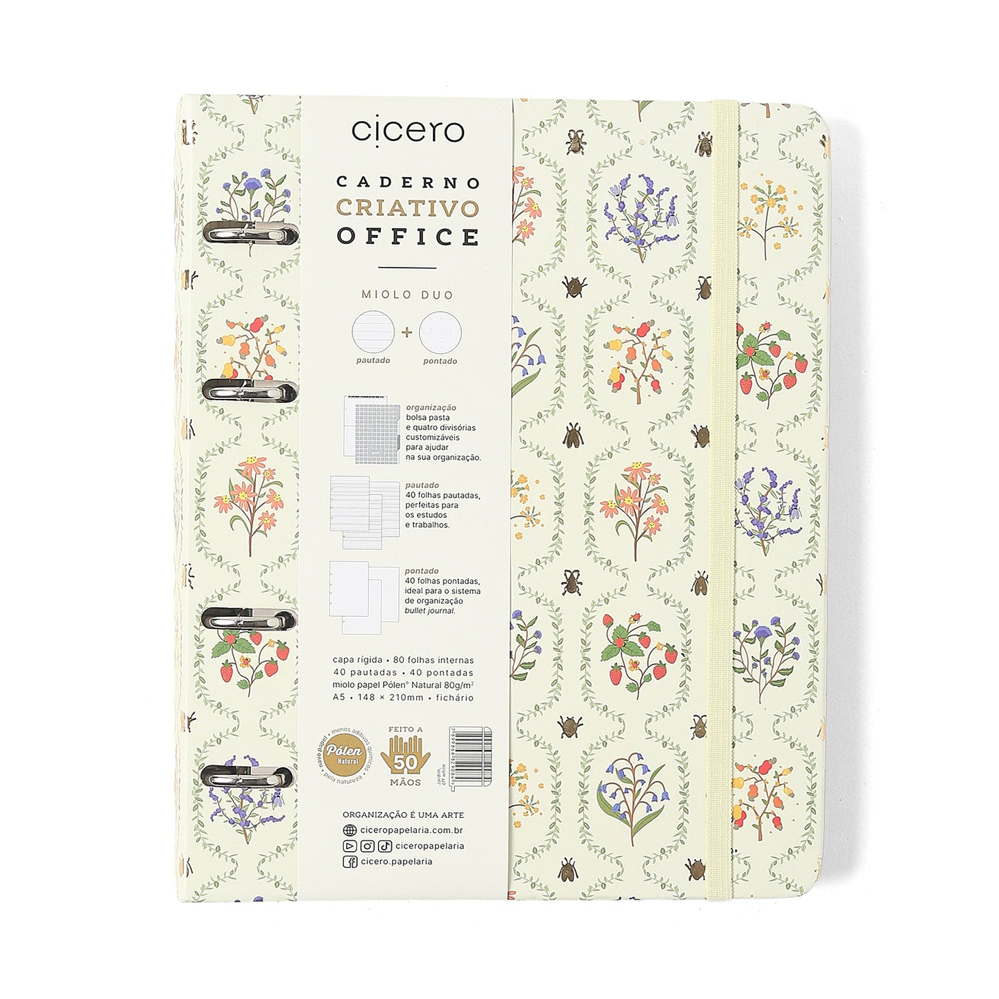 Caderno Criativo Argolado - Cícero - Jardim Pautado & Pontado A5
