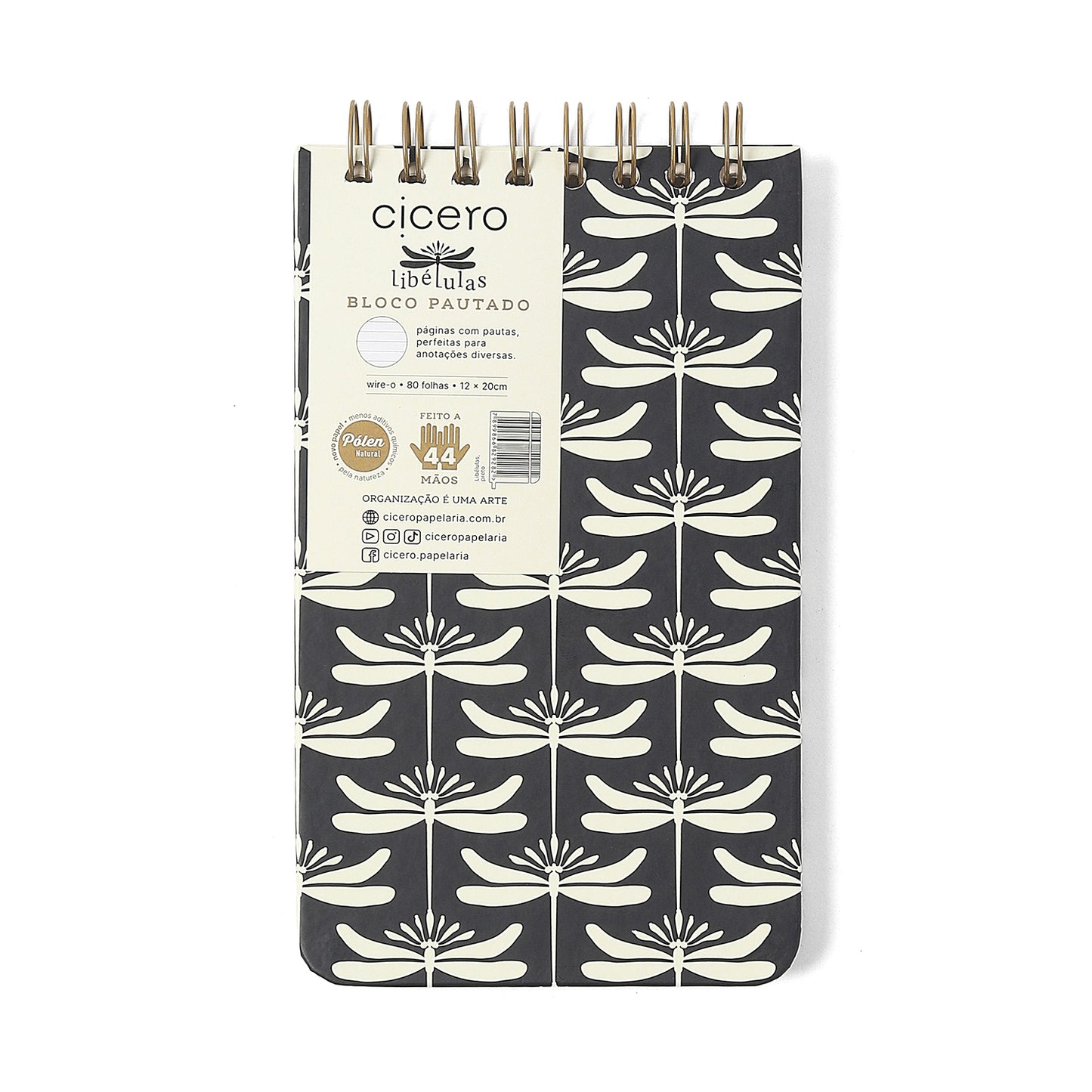 Bloco Wire-o - Cícero - Libélulas Pautado 12x20 Preto