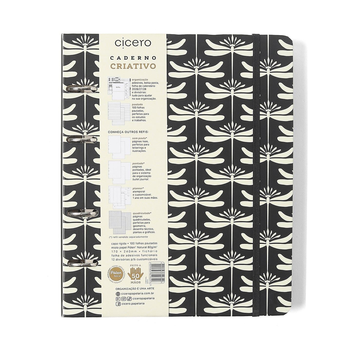 Caderno Criativo Argolado - Cícero - Libélulas Pautado 17x24 Preto