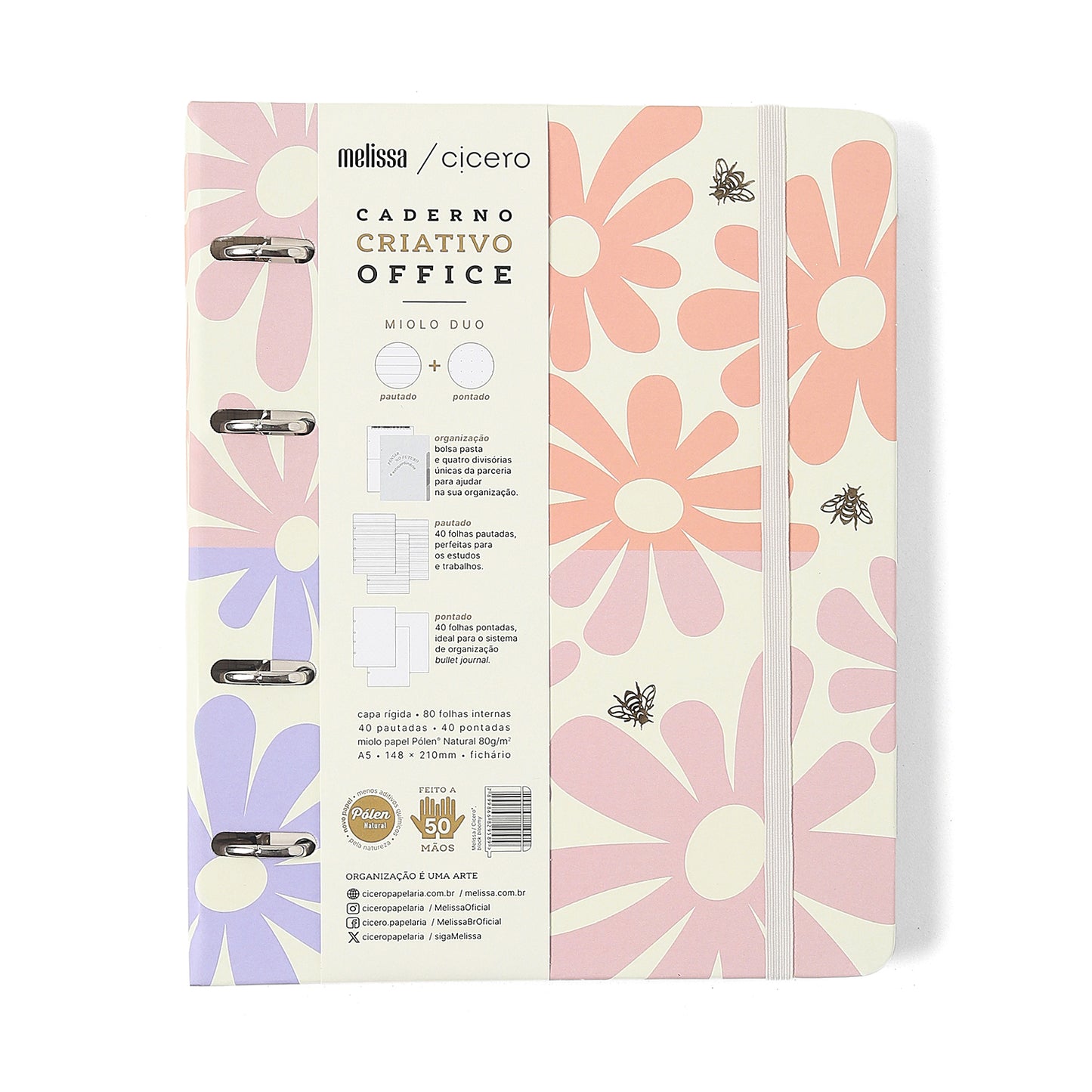 Caderno Criativo Argolado - Cícero - Melissa A5 Block Bloomy