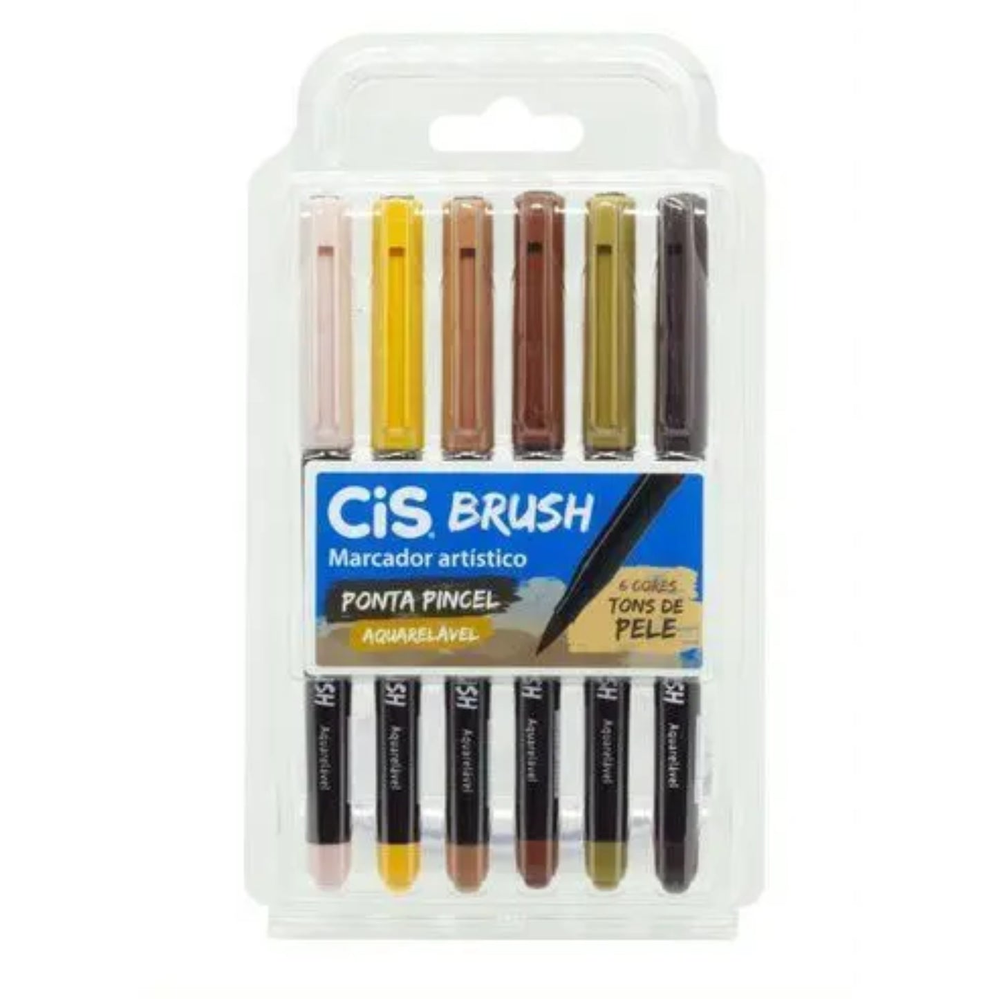 Caneta Brush - CIS - Tons de Pele - Aquarelável - Estojo c/ 6 Cores