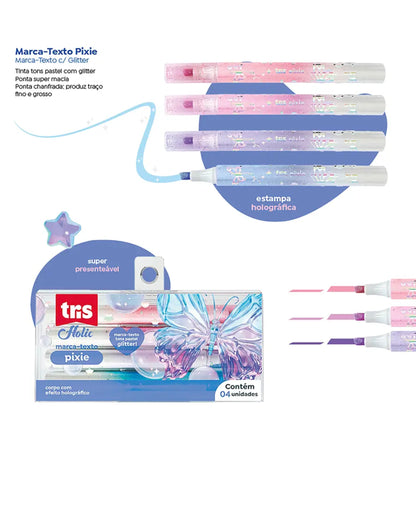 Marca Texto - Tris - Pixie - Estojo c/ 4 Cores