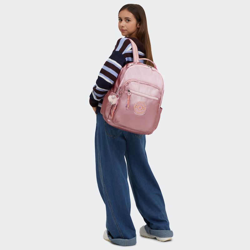 Mochila Kipling Seoul Rosa Bronze Pi Met C
