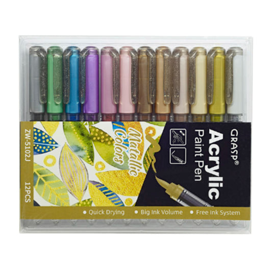 Caneta Brush - Molin - Paint Brush Acrylic - Cores Metálicas -12 Cores