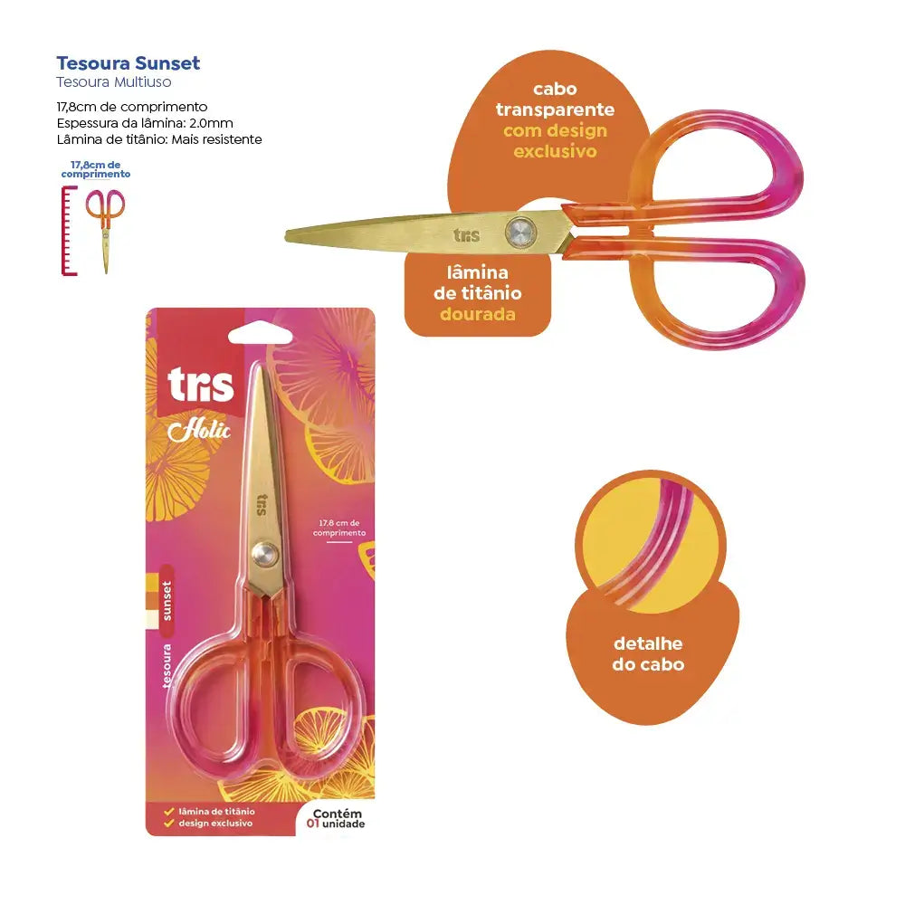 Tesoura Multiuso - Tris - Holic Sunset - 17,8cm