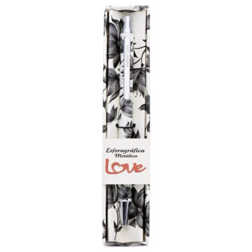 Caneta Esferográfica - Molin - Love Flowers Black and White Slim Metálica