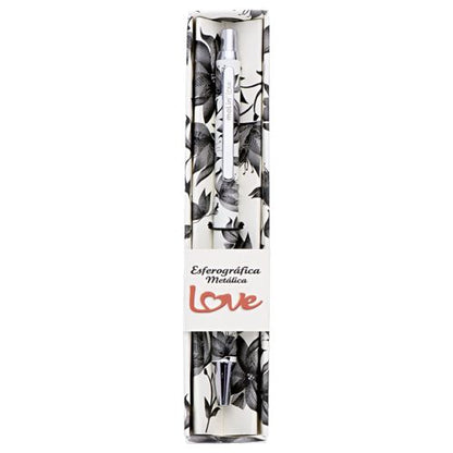 Caneta Esferográfica - Molin - Love Flowers Black and White Slim Metálica