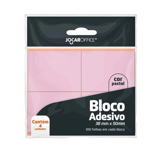 Bloco Adesivo - JocarOffice - 38mm x 50mm - Rosa Pastel
