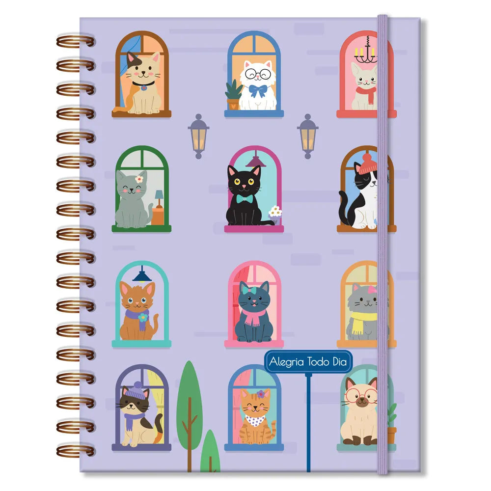 Caderno colegial folhas removíveis Gato na janela Fina Ideia - frente