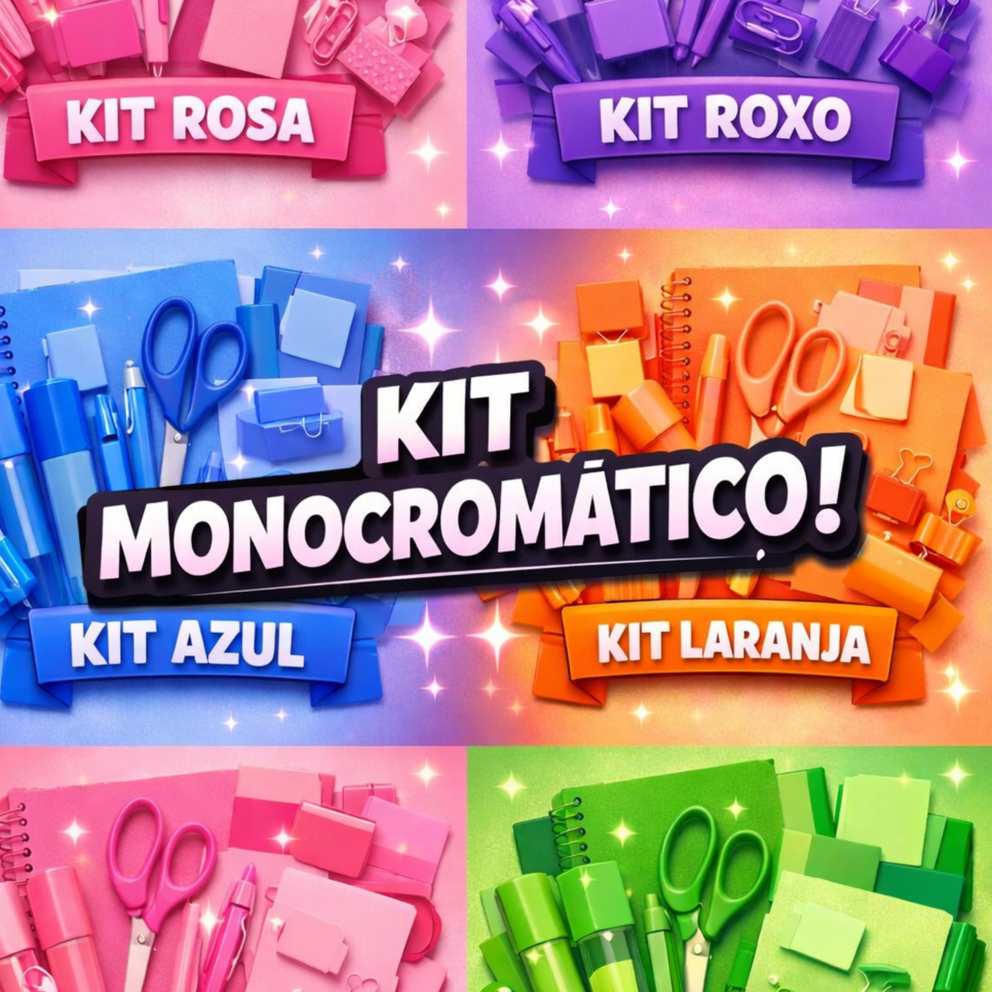 Kit de Papelaria - Papelaria Unicórnio - Monocromático - frente