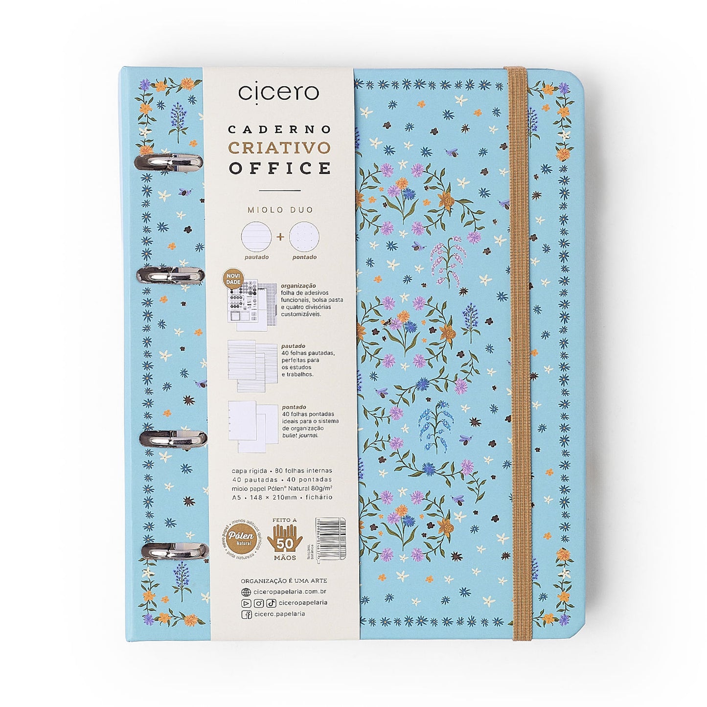 Caderno Criativo Argolado Office Duo - Cícero - Relicário Botânica - Pautado & Pontado A5