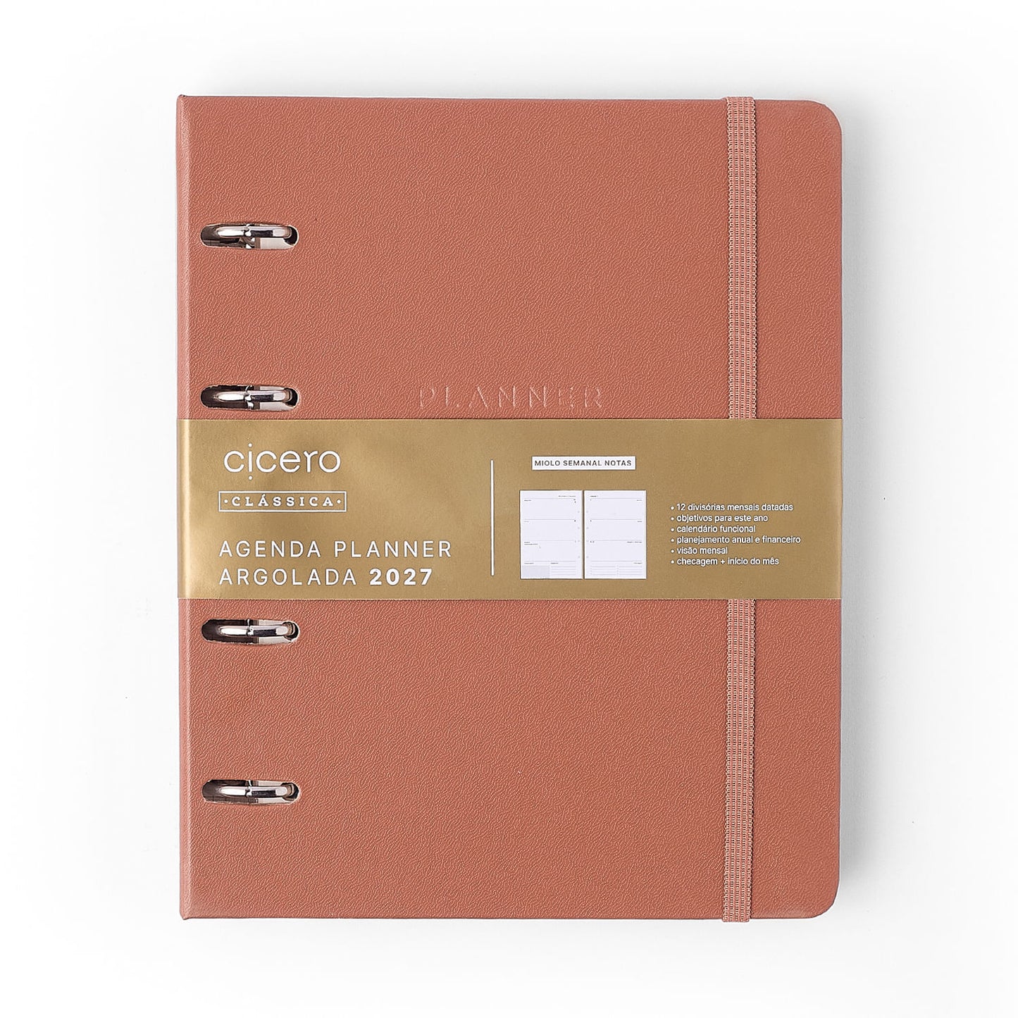 Agenda Planner Argolado 2027 - Cícero - Clássica Caramelo - Semanal Notas A5