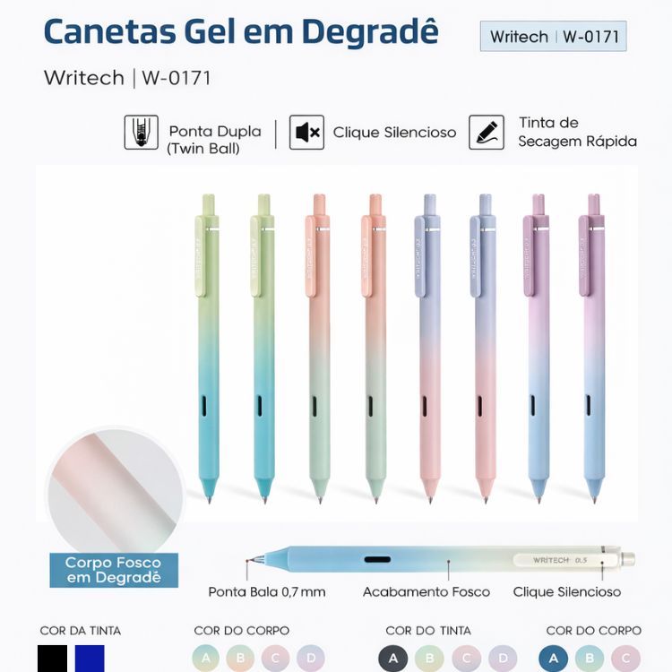 Caneta Gel Retrátil Writech Gradient 0.7mm Tinta Preta W-0171