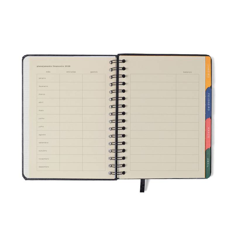 Planner Wire-o 2026 - Cícero - Libélulas Semanal Notas c/ Divisórias A5 - Preto