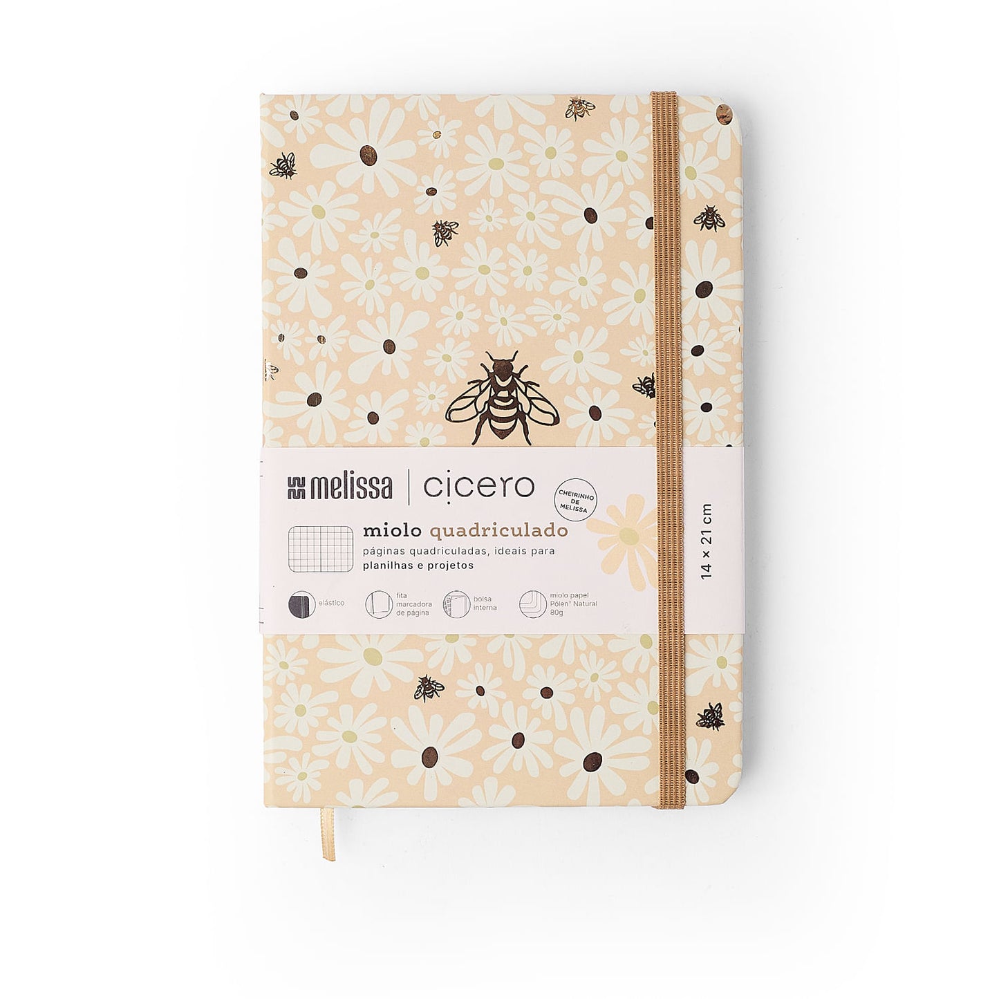 Caderneta - Cícero - Melissa Mini Bloomy Manteiga - Quadriculada 14x21