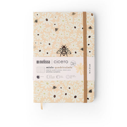 Caderneta - Cícero - Melissa Mini Bloomy Manteiga - Quadriculada 14x21