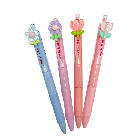Caneta Esferográfica Retrátil - Molin - Love Flowers 3D - 0,7mm Tinta Preta
