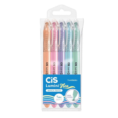 Marca Texto - CIS - Lumini Flex Pastel Estojo c/ 5 Unidades