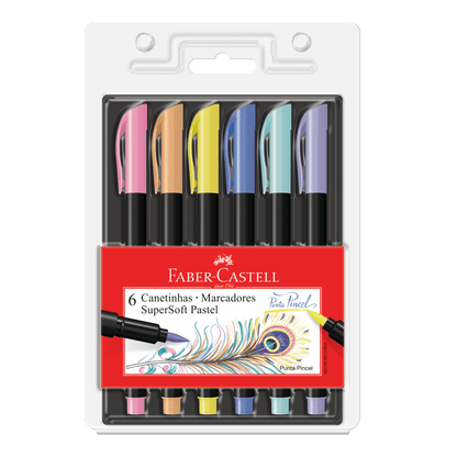 Caneta Brush - Faber-Castell - SuperSoft Pastel 6 cores