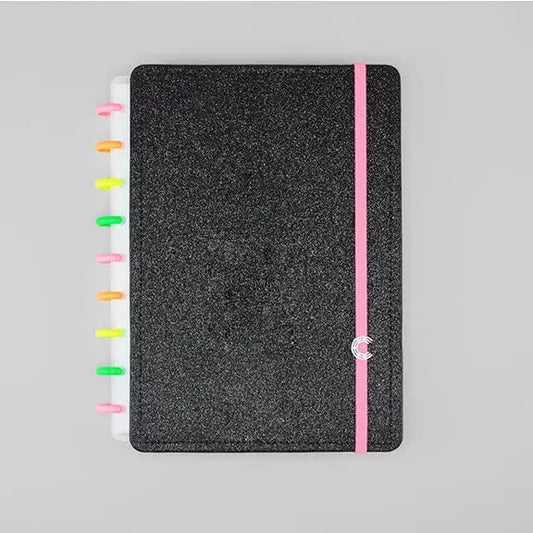 Caderno Médio- Caderno Inteligente - Let's Glitter Neon Black 80 Folhas 90g/m²