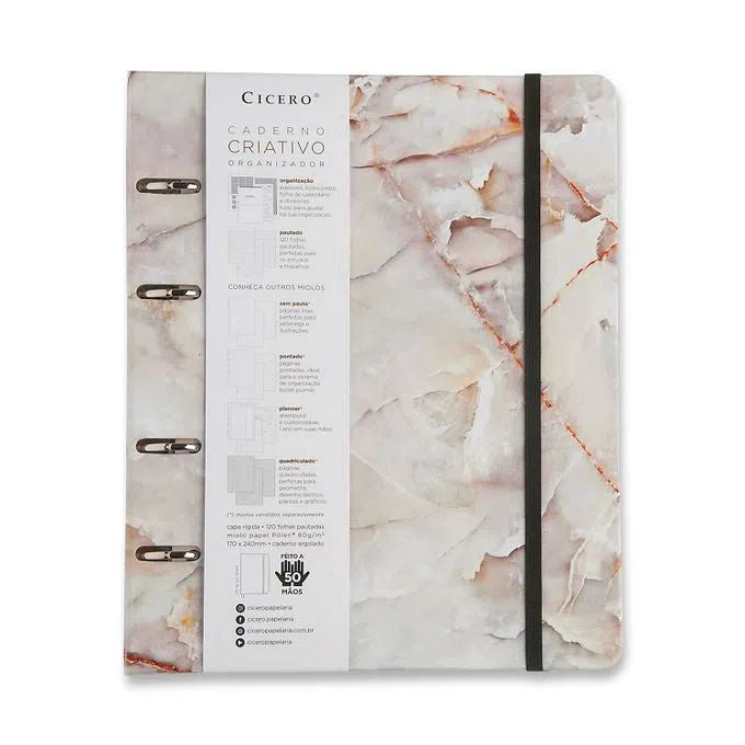 Caderno Criativo Argolado 17x24 Pautado - Cícero - Mármore Branco