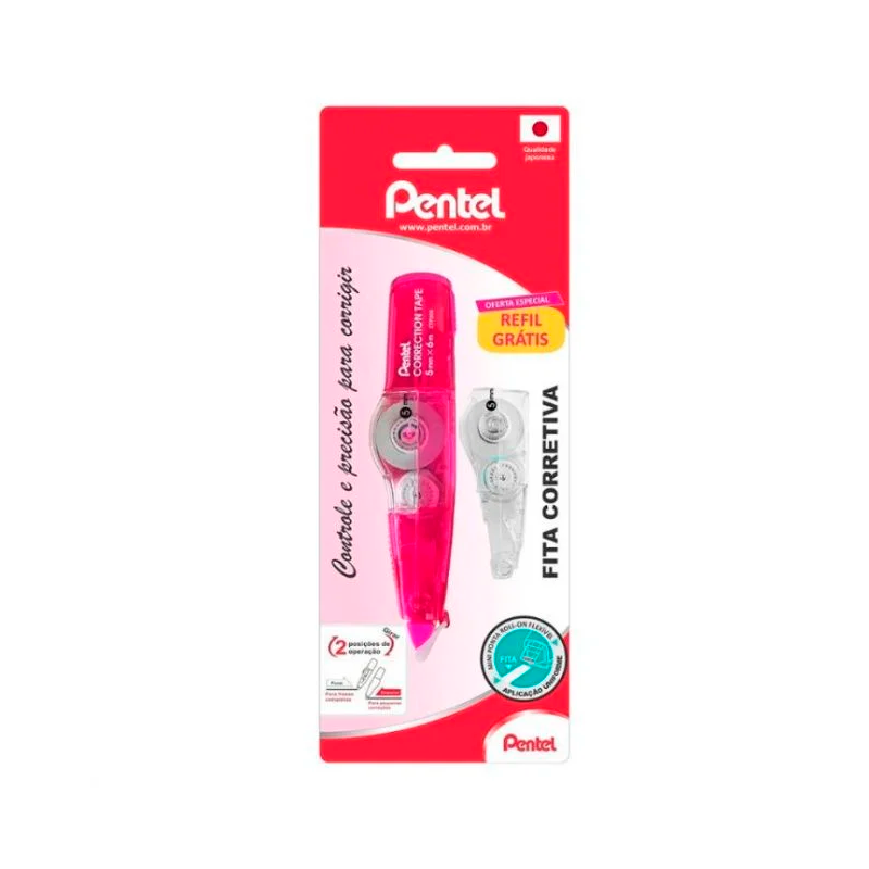 Fita Corretiva - Pentel - Rosa c/ Refil