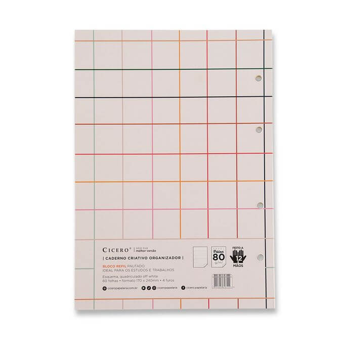 Refil Caderno Argolado - Cícero - Quadriculado Off White Pautado