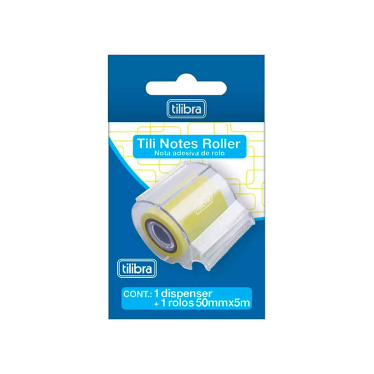 Nota Adesiva de Rolo - Tilibra - Tili Notes Roller Dispenser + 1 Rolo 50mmx5m Amarelo