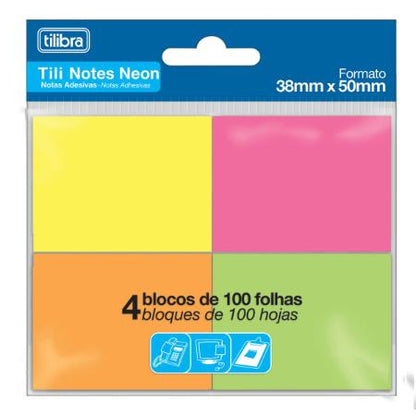 Bloco Adesivo - Tilibra - Tili Notes 4 Blocos 38mm x 50mm