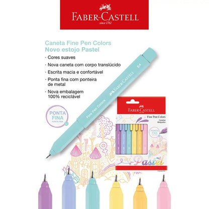 Caneta Fineliner - Faber-Castell - Fine Pen Colors 6 Cores Pastel
