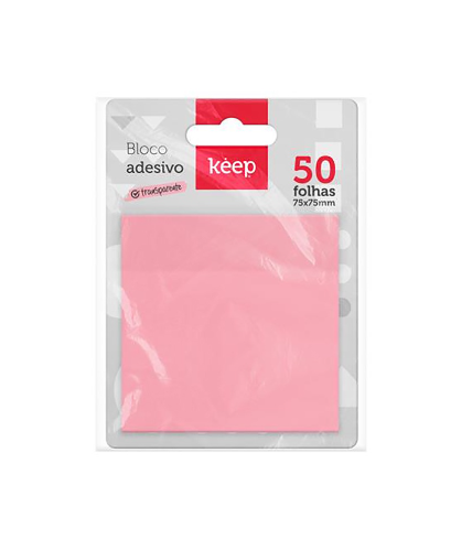 Bloco Adesivo - Keep - Rosa Pastel Transparente 75x75mm 50FL