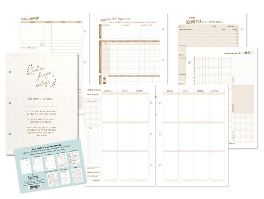 Refil Planner Permanente Caderno Argolado - Fina Ideia - 103 Fls  90g  16,2x23cm