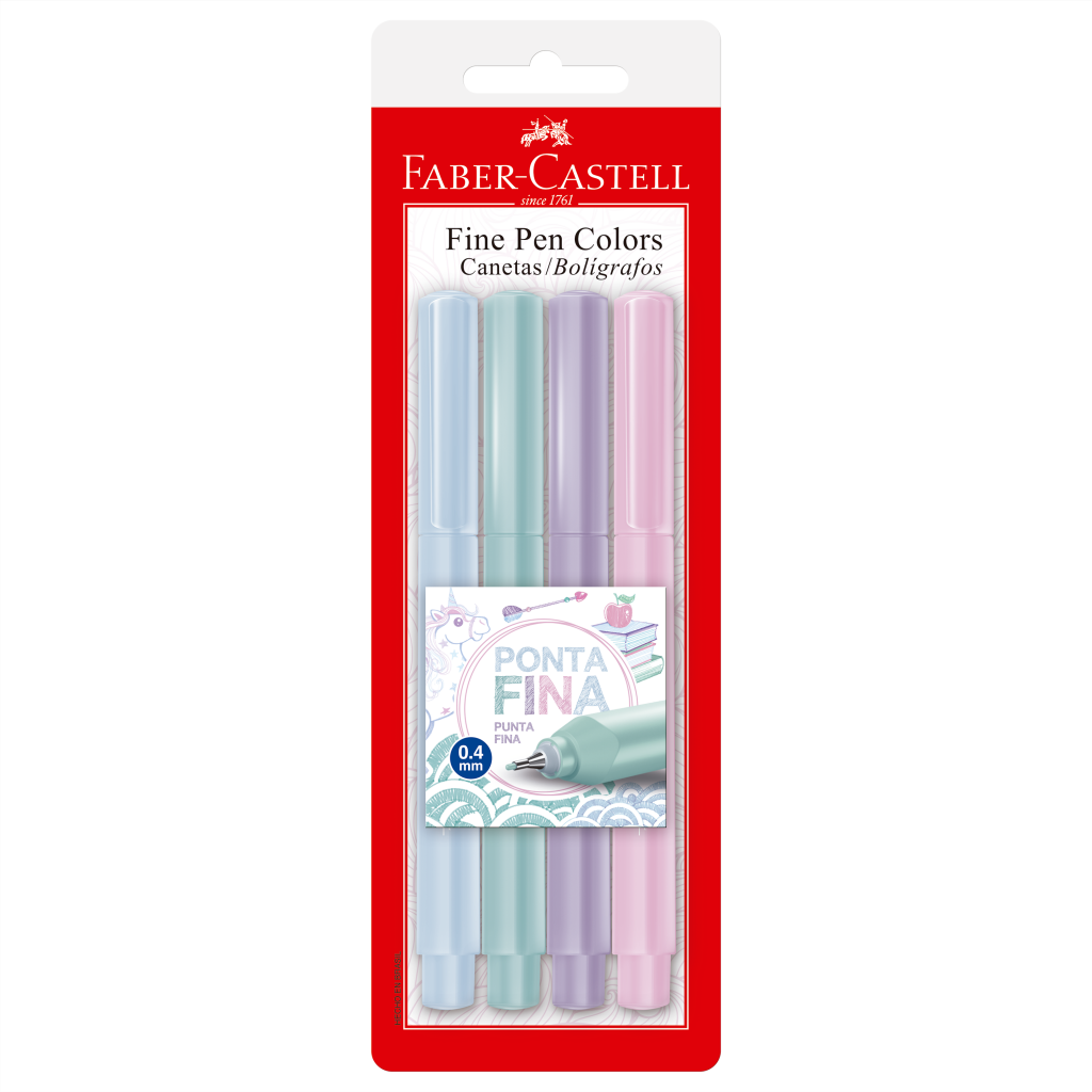 Caneta Fineliner - Faber-Castell - 4 Cores Tons Pastel 0.4mm