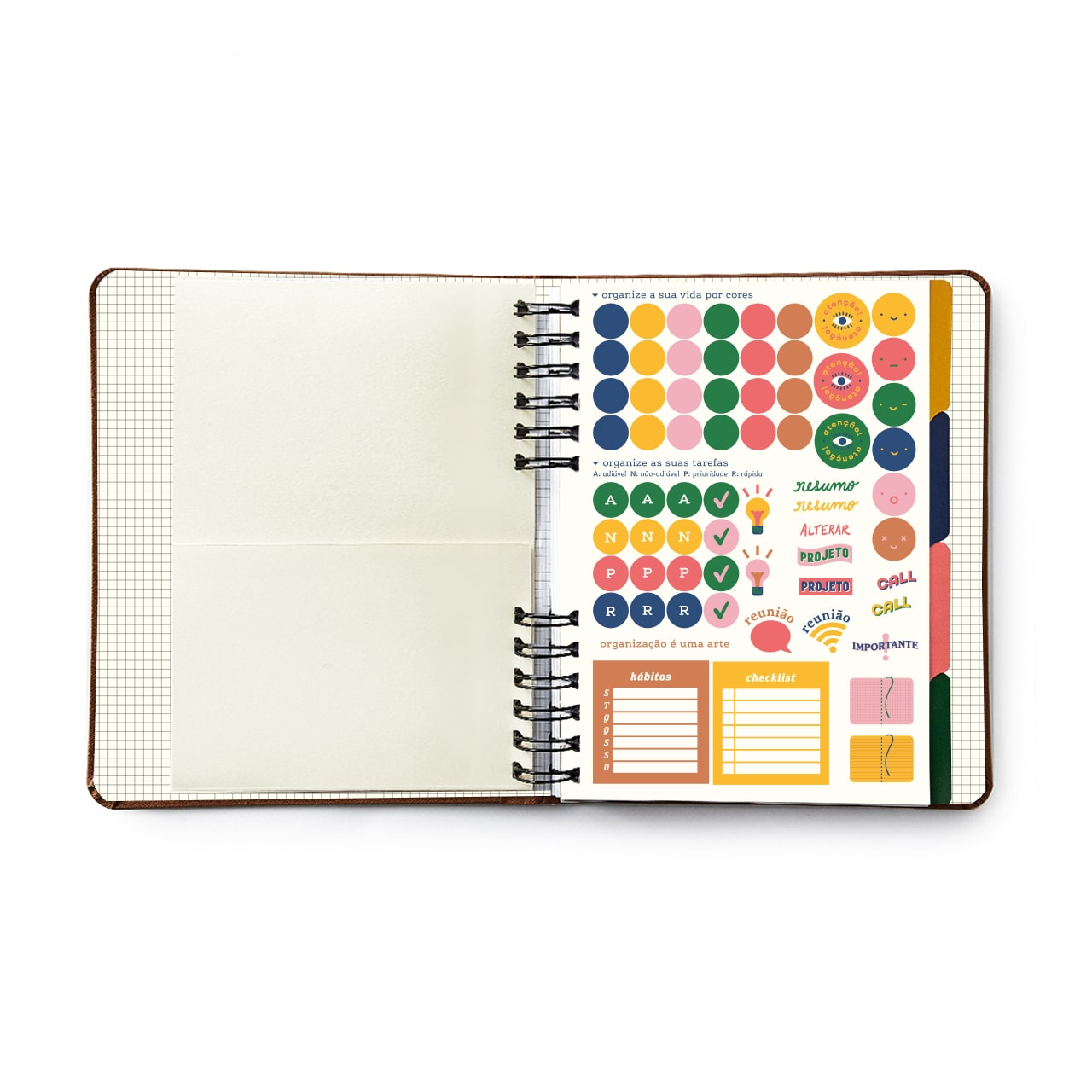 Caderno Organizador - Cícero - Duo Pássaros Pautado & Pontado A5 Floresta Tropical Branco